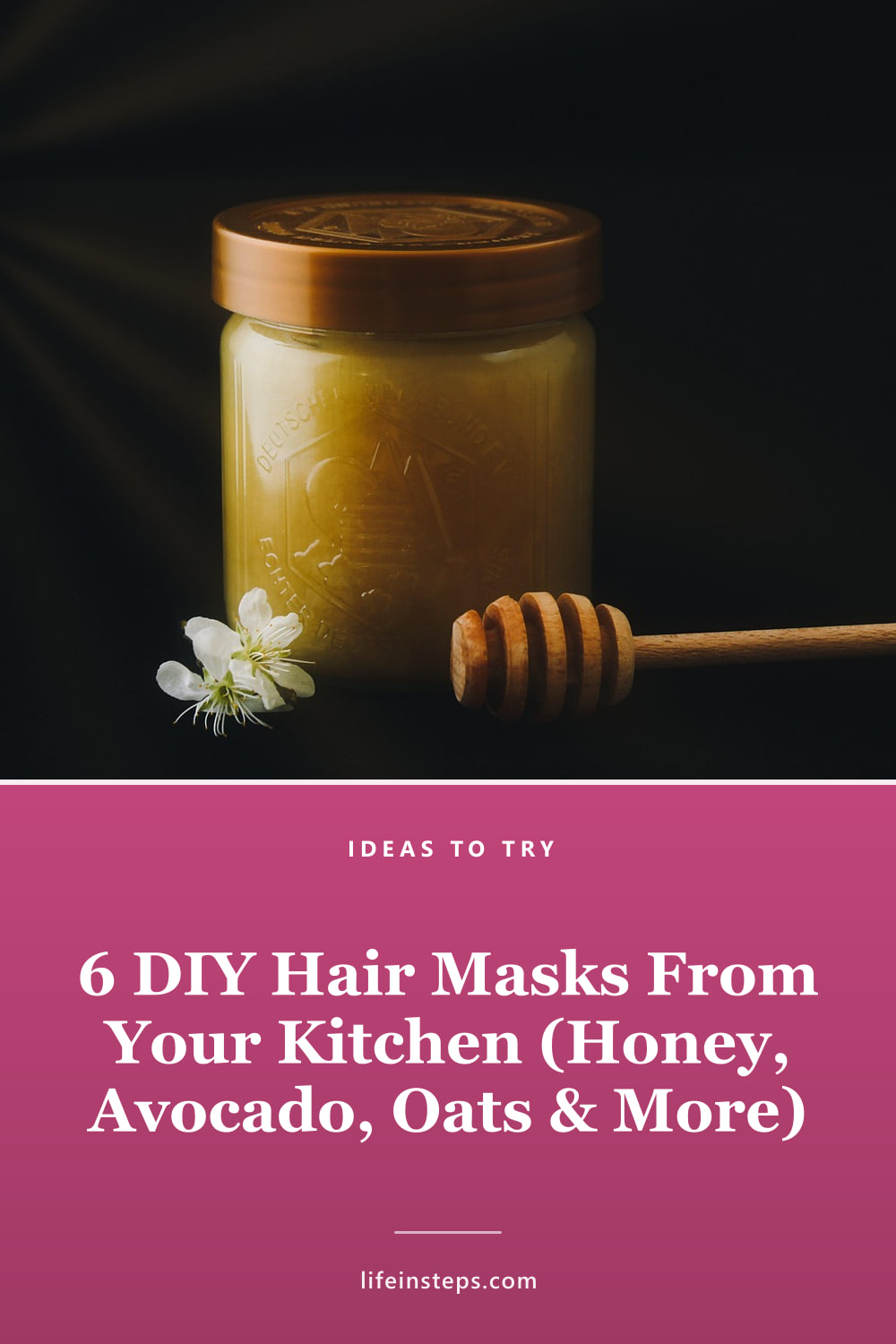 Pinterest pin: 6 DIY Hair Masks From Your Kitchen (Honey, Avocado, Oats & More)